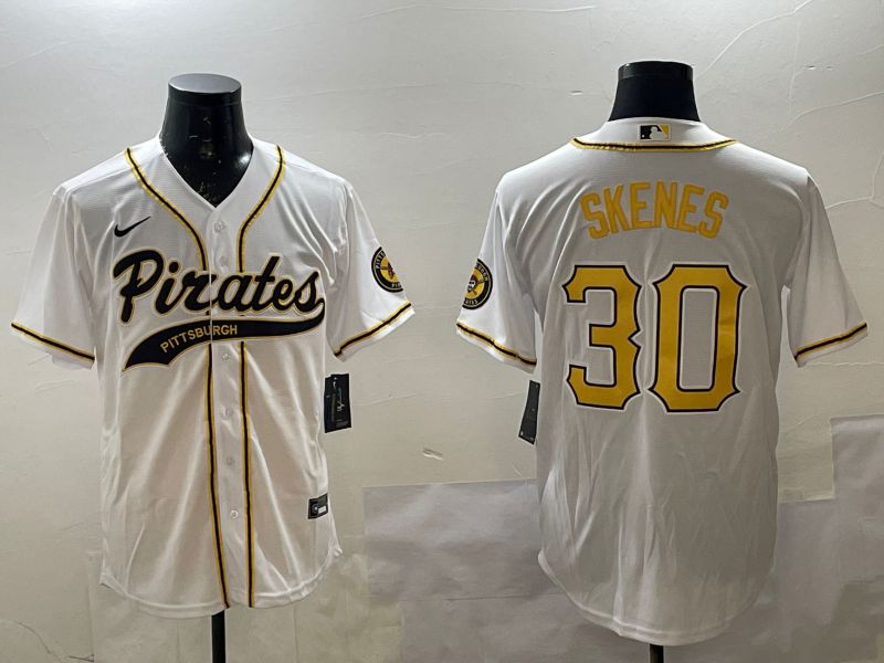 Men Pittsburgh Pirates 30 Skenes White Joint Name Nike 2025 MLB Jersey style 5